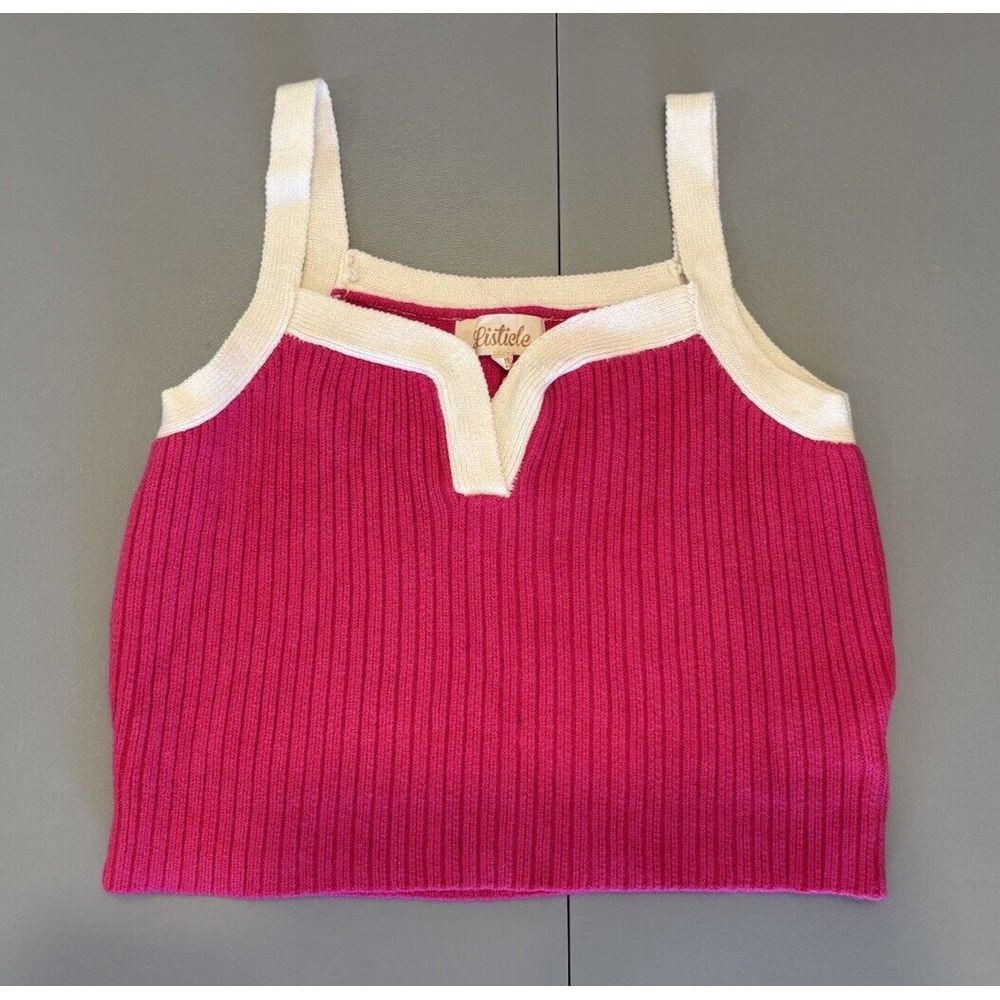 Listicle Ribbed Sweater Tank Women's Size M Cropped Pink And White